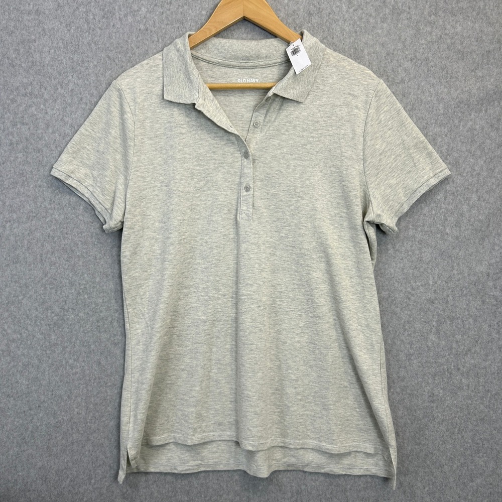 Old Navy Polo Shirt Heather Grey Short Sleeve Cotton Blend Womens Size Large NWT